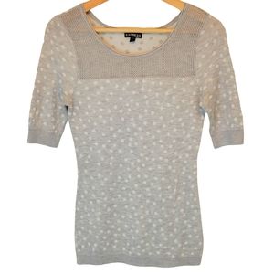 Express Women's Scoop Neck 3/4 Sleeve Grey Polka Dot Pullover Knit Sweater Small